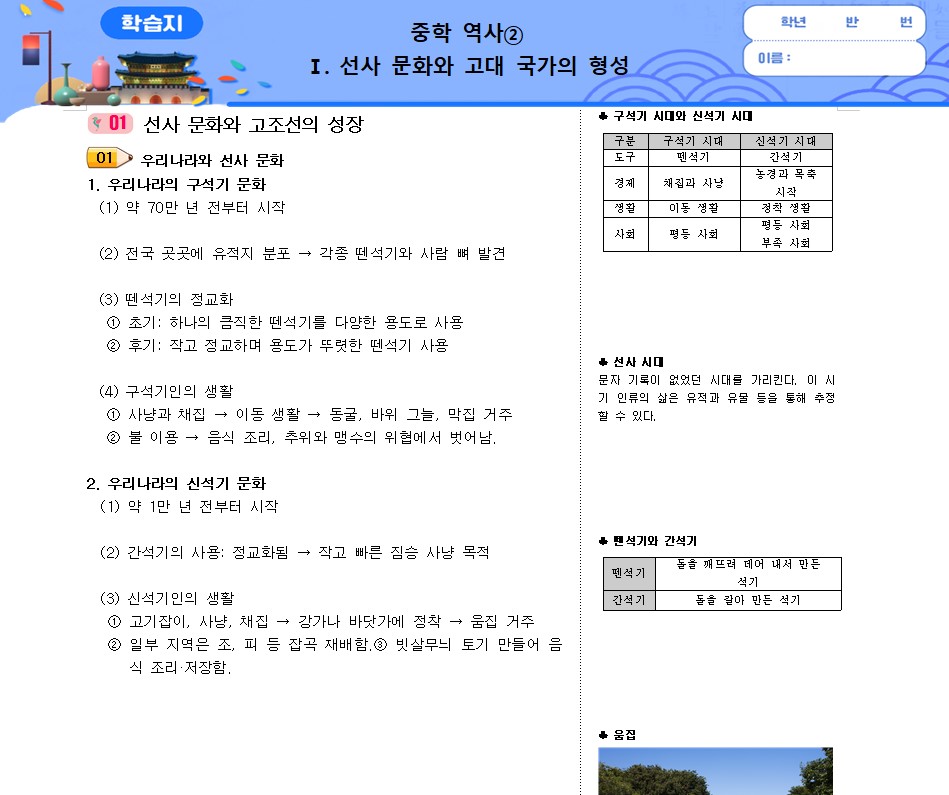 역사②_Ⅰ. 선사 문화와 고대 국가의 형성